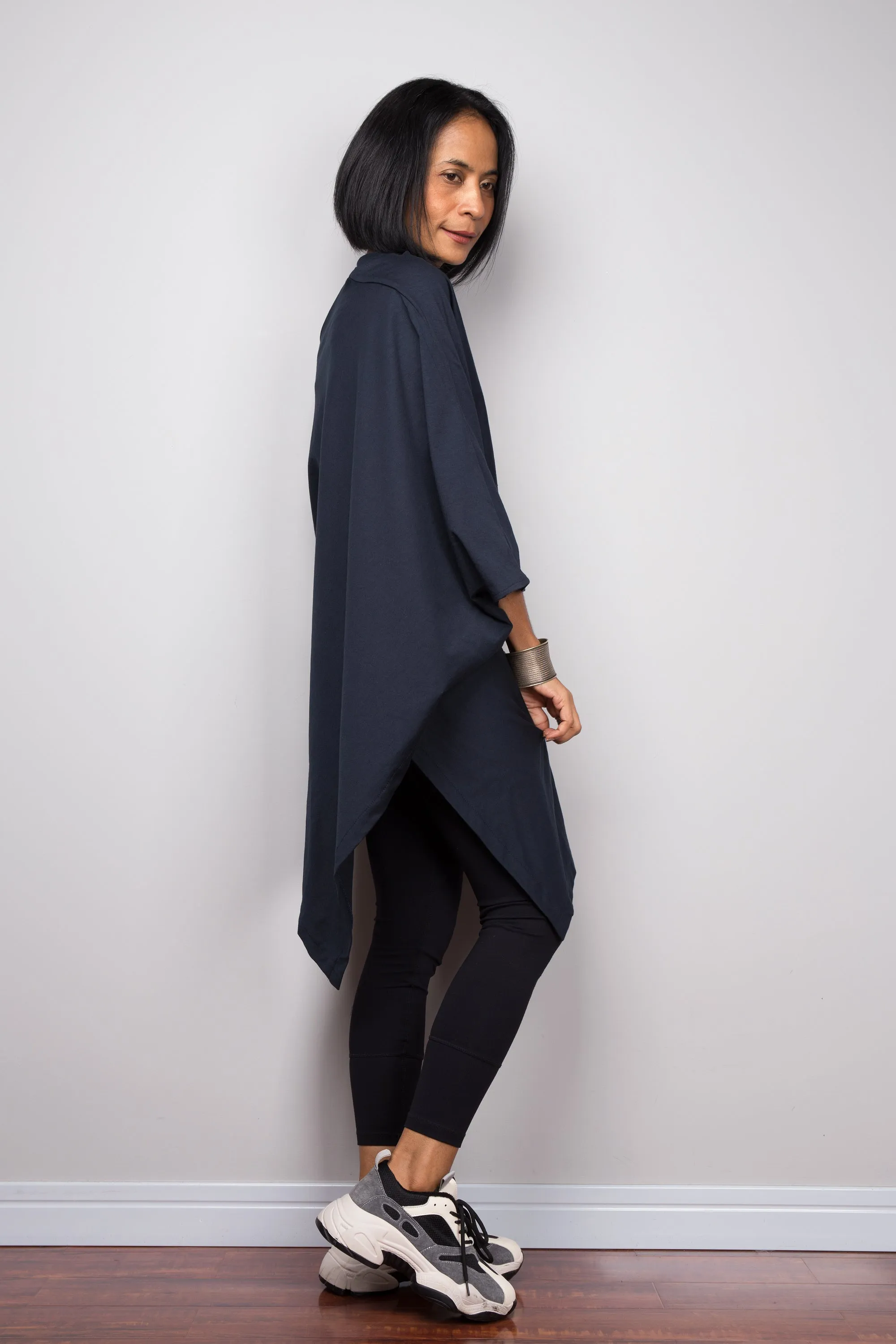 Navy Blue Pullover Poncho