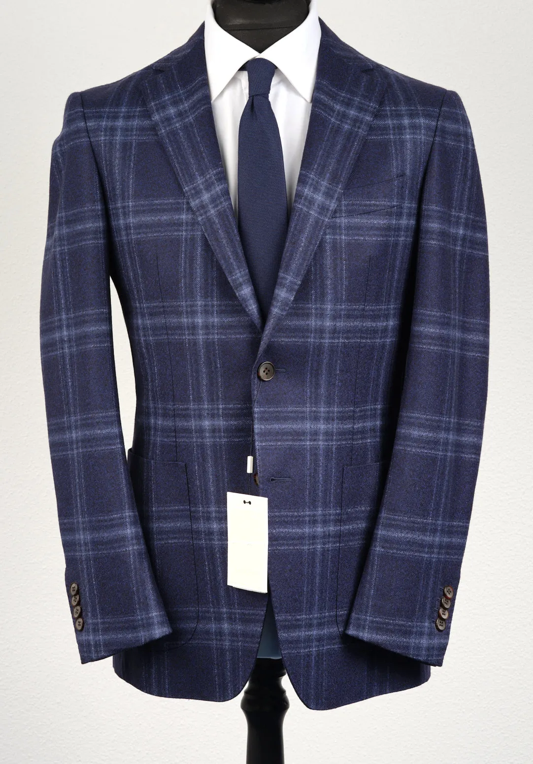 New Suitsupply Havana Blue Check Pure Wool Flannel Half Lined Blazer - Size 38R