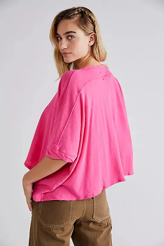 NEW WE THE FREE PEOPLE CC Tee 100% Cotton Asymmetrical Top XL PINK