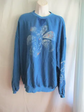 NEW WE THE FREE PEOPLE FLORAL BATIK Sweatshirt Top S BLUE