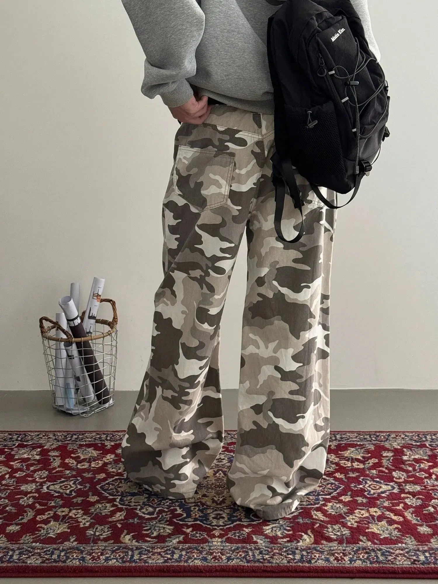 Nine Camo Print Straight Leg Cargo Pants