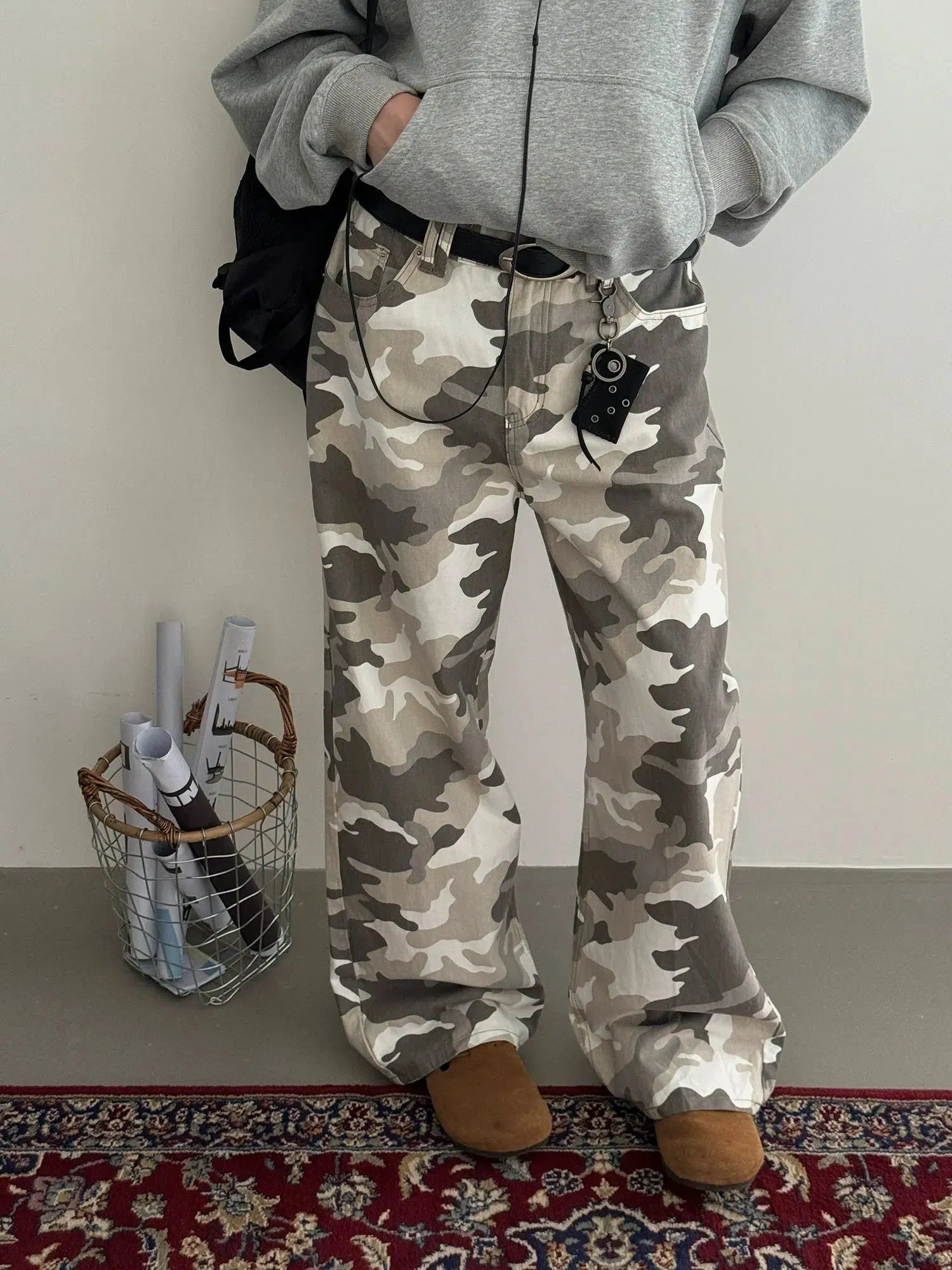 Nine Camo Print Straight Leg Cargo Pants