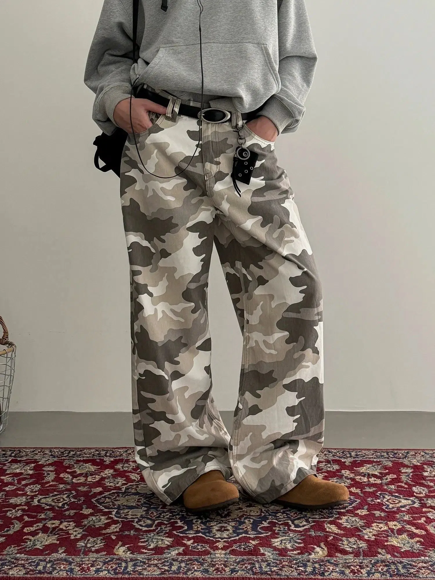 Nine Camo Print Straight Leg Cargo Pants