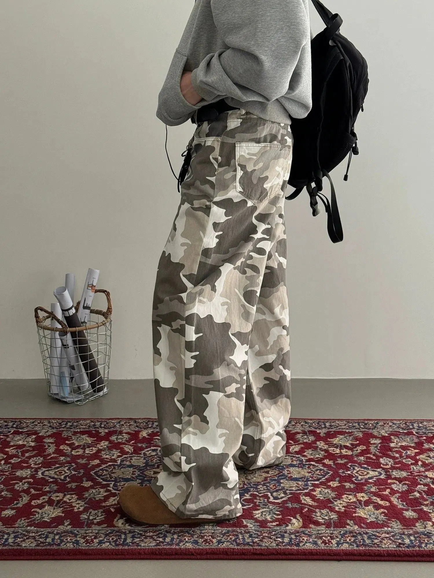 Nine Camo Print Straight Leg Cargo Pants