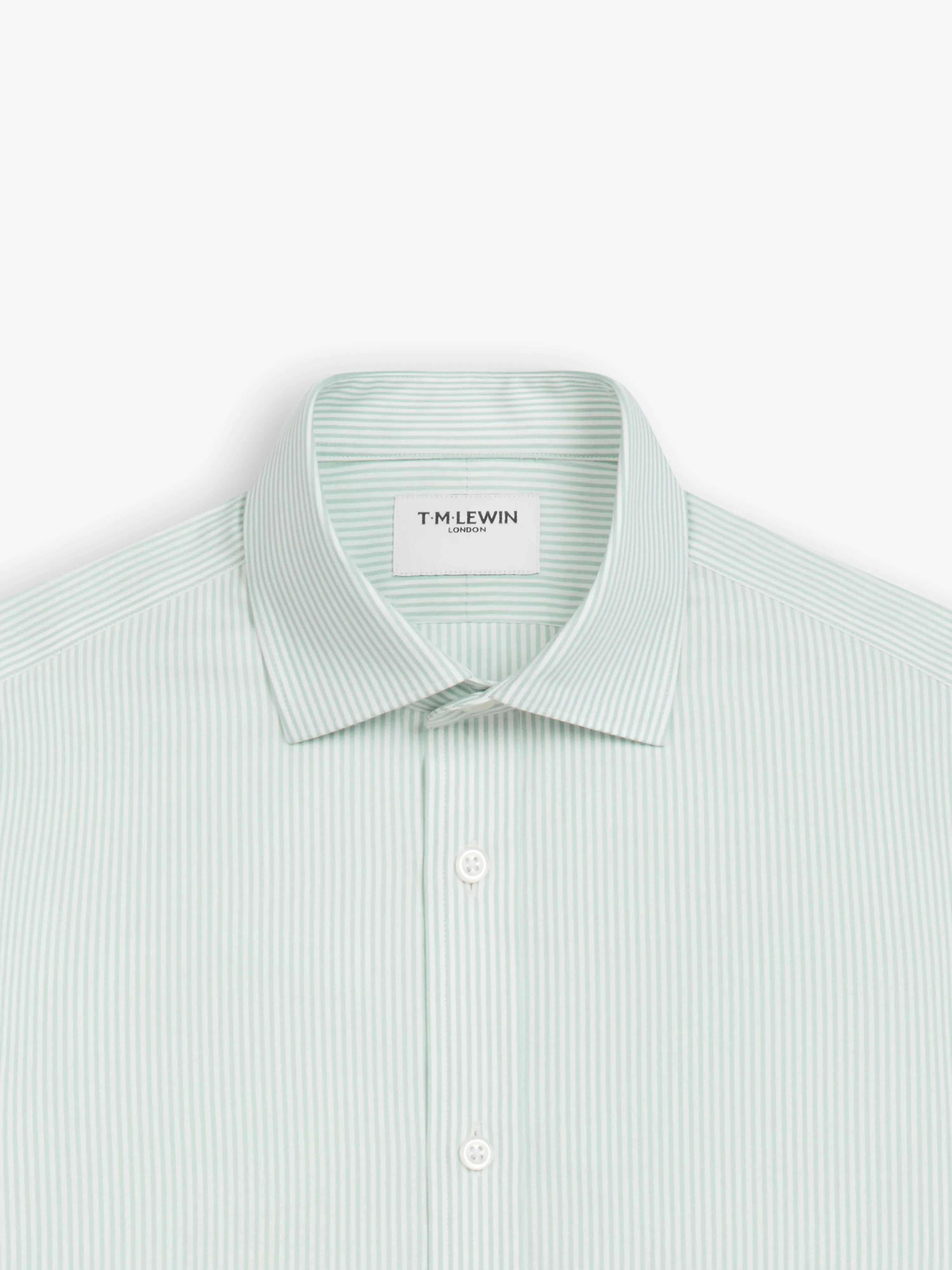 Non-Iron Green Bengal Stripe Twill Fitted Single Cuff Classic Collar Shirt