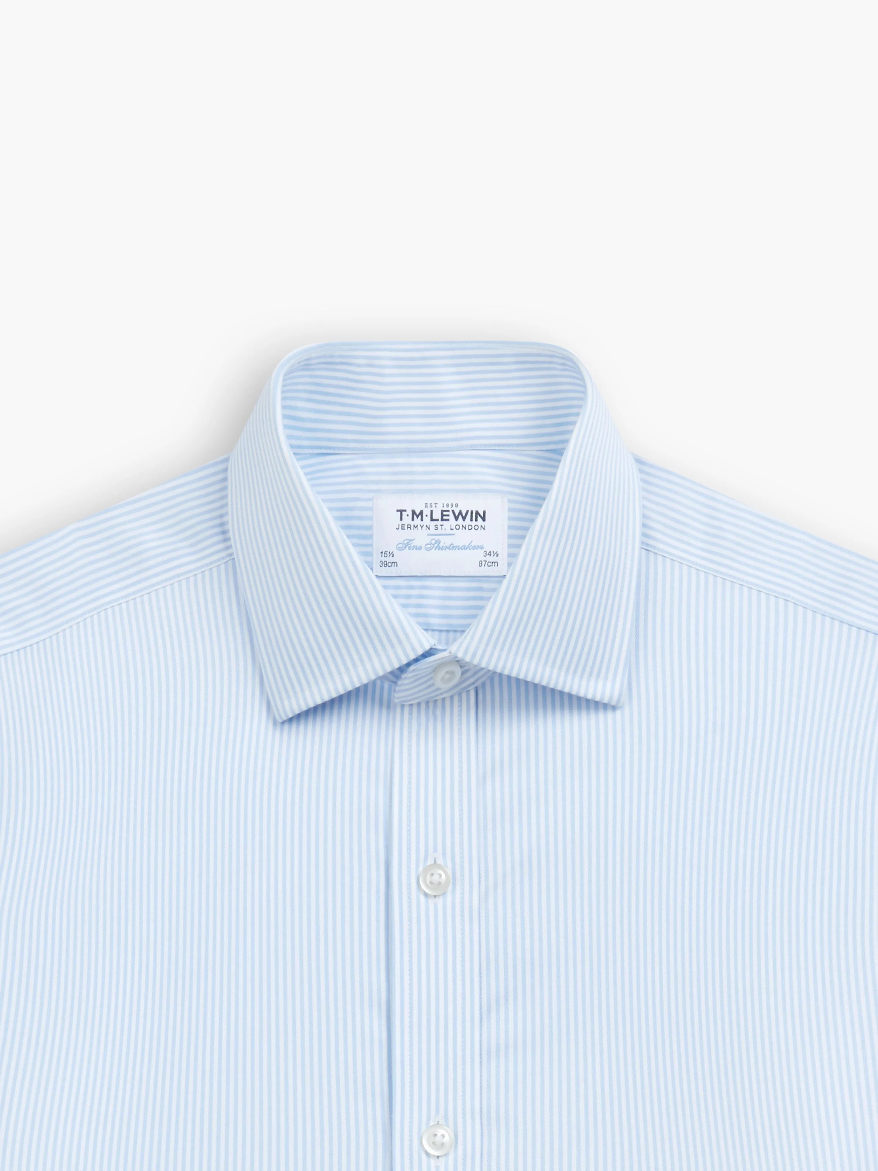 Non-Iron Light Blue Bengal Stripe Twill Slim Fit Dual Cuff Classic Collar Shirt