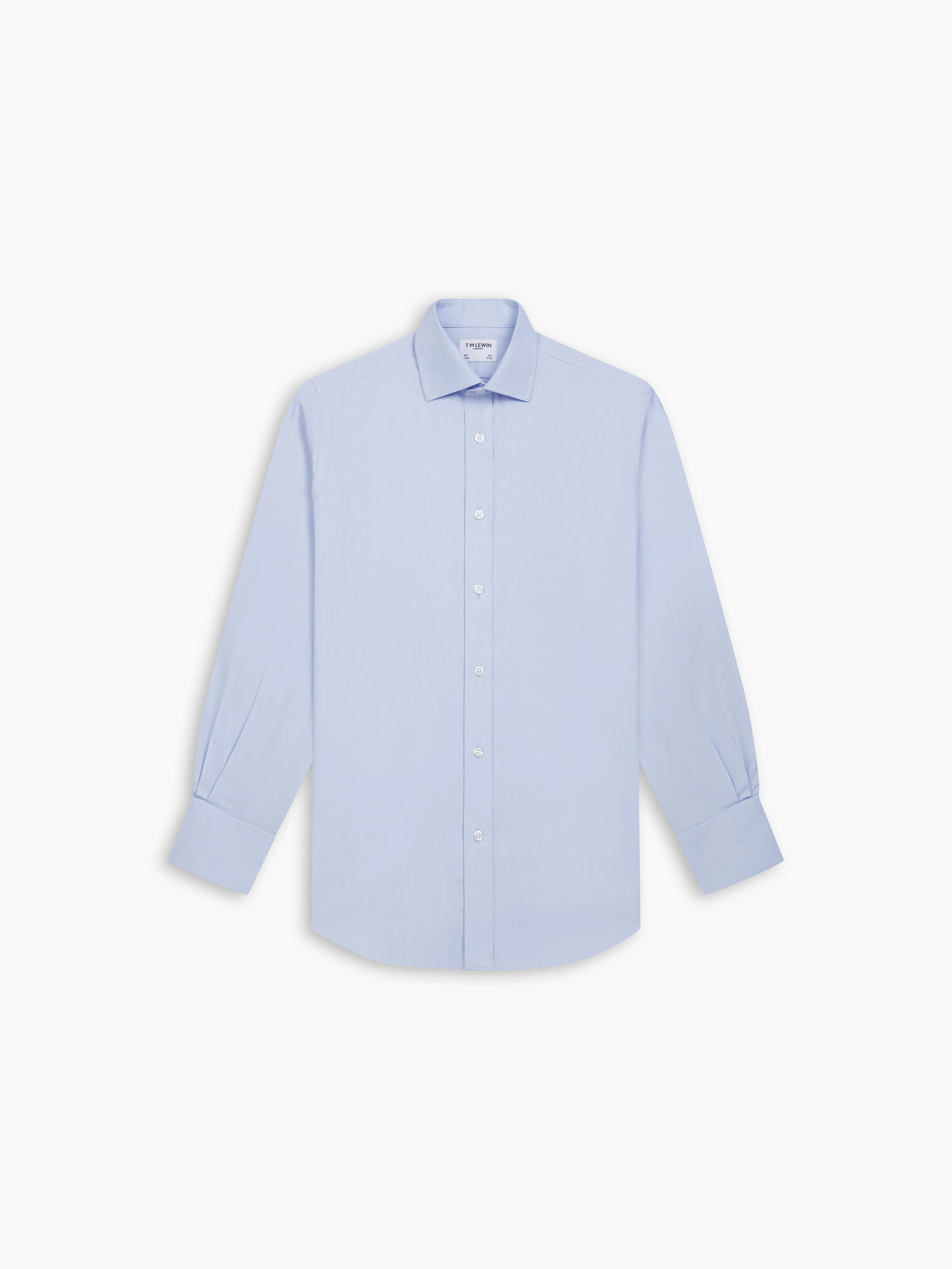 Non-Iron Light Blue Twill Slim Fit Double Cuff Classic Collar Shirt