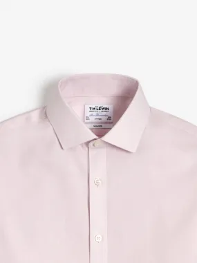 Non-Iron Pink Small Herringbone Fitted Single Cuff Classic Collar Shirt