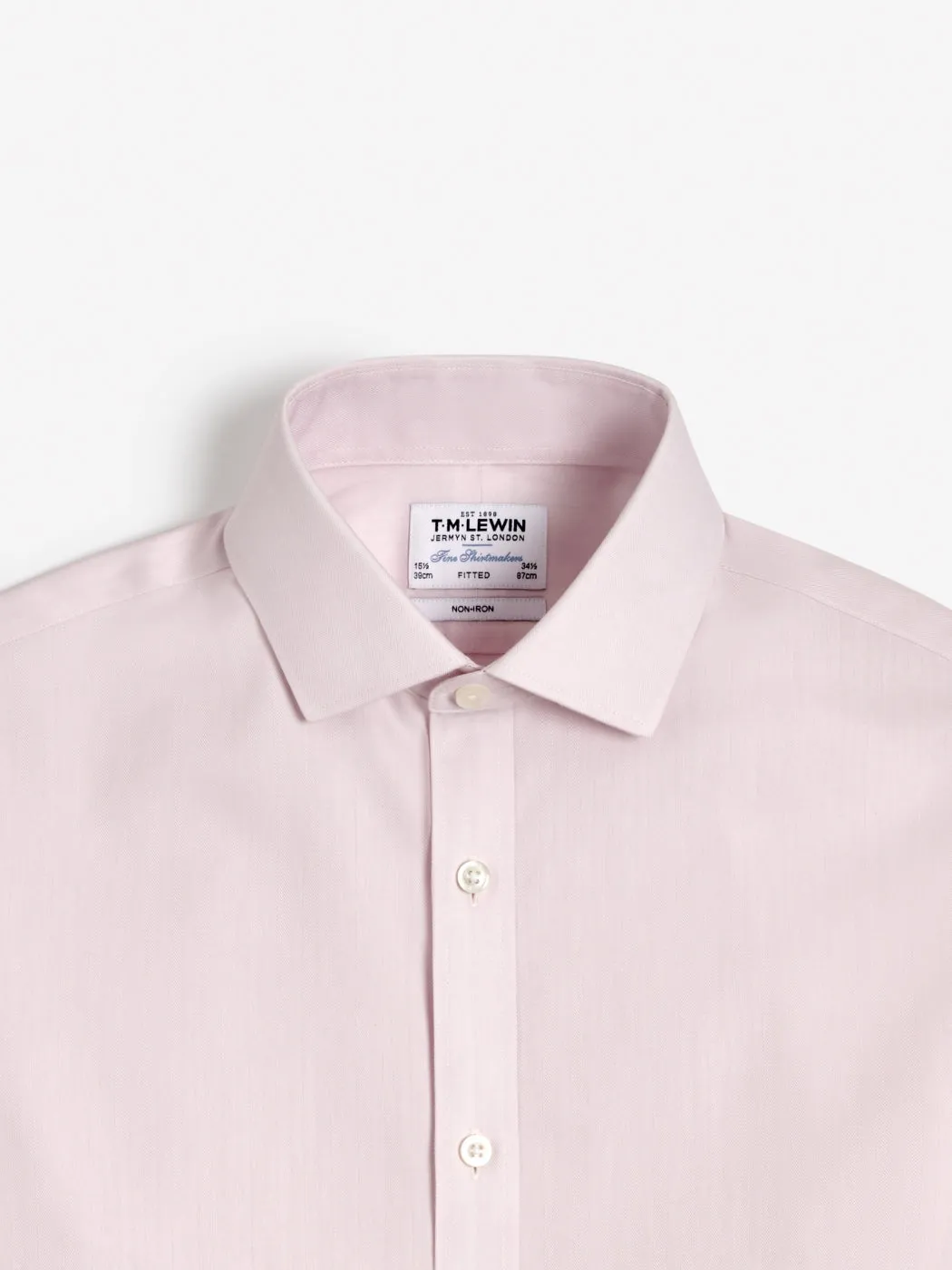 Non-Iron Pink Small Herringbone Fitted Single Cuff Classic Collar Shirt