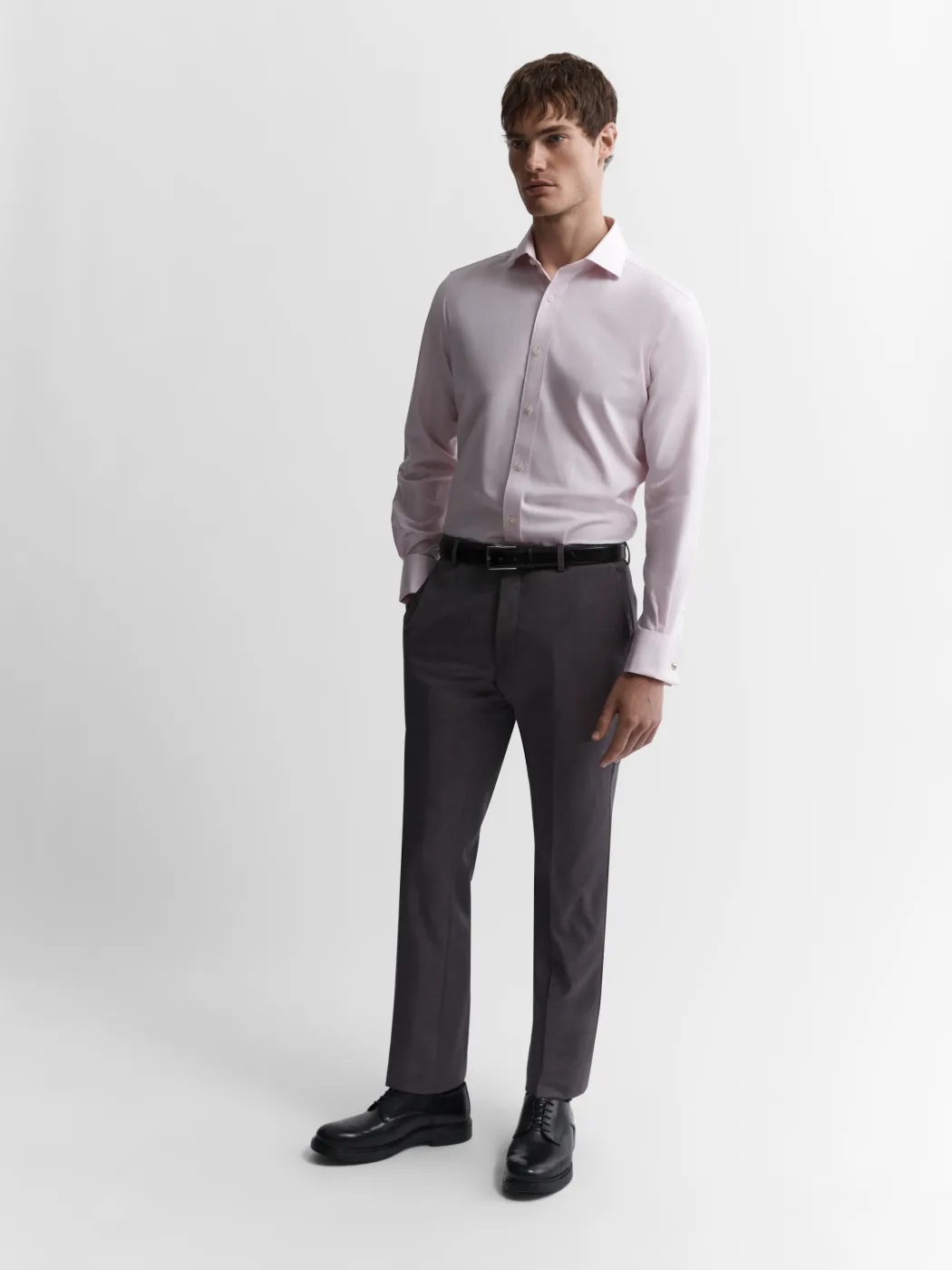 Non-Iron Pink Small Herringbone Slim Fit Dual Cuff Classic Collar Shirt