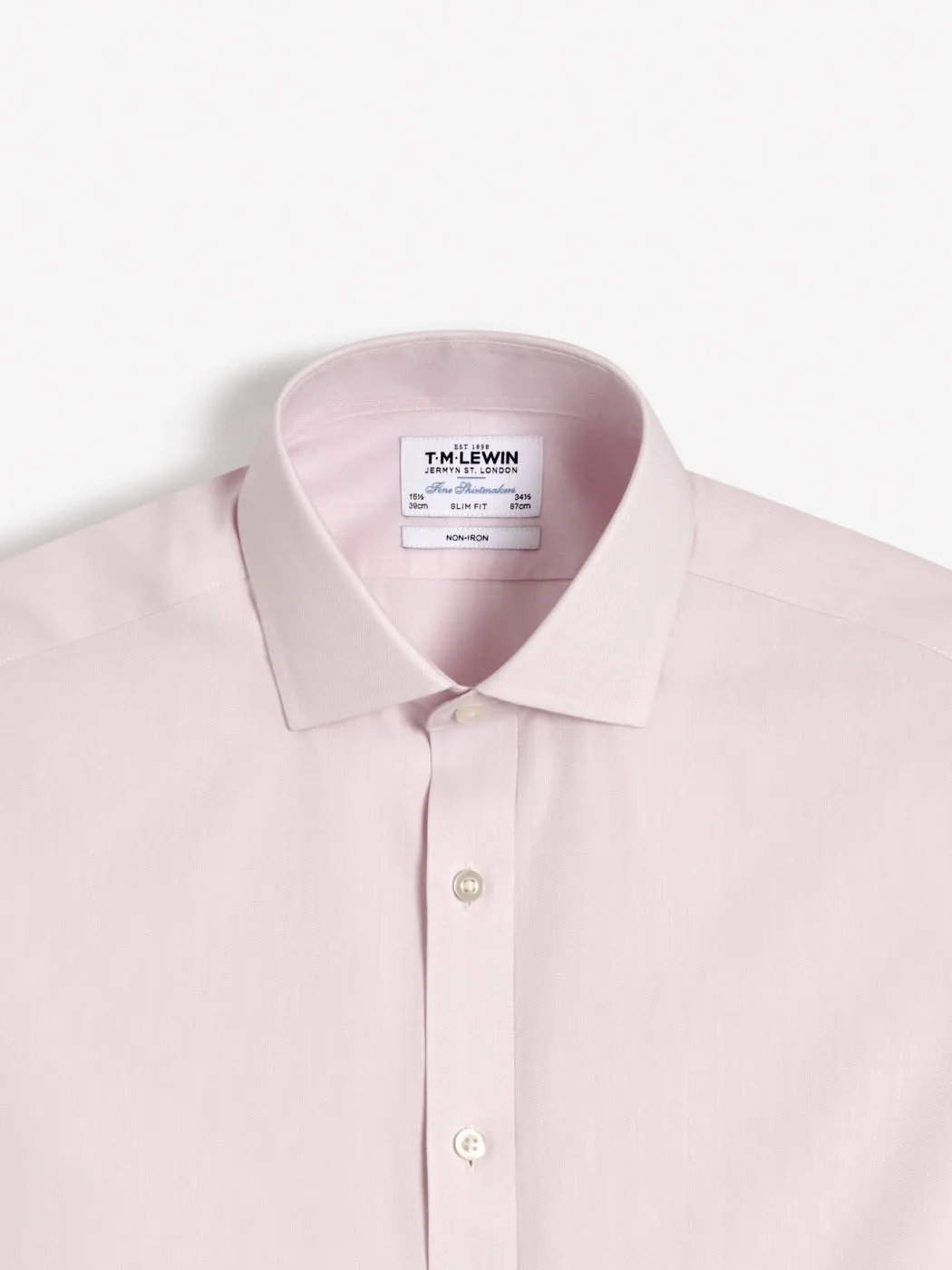 Non-Iron Pink Small Herringbone Slim Fit Dual Cuff Classic Collar Shirt