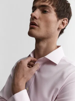 Non-Iron Pink Small Herringbone Slim Fit Dual Cuff Classic Collar Shirt