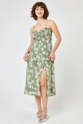 Olive Floral Smocked Bust Midi Dress