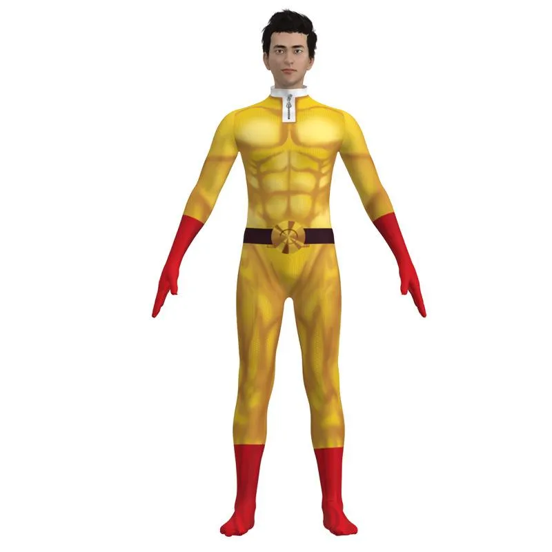 One Punch Man Saitama Costume Cosplay Zentai Suit Jumpsuit for Kids Adult