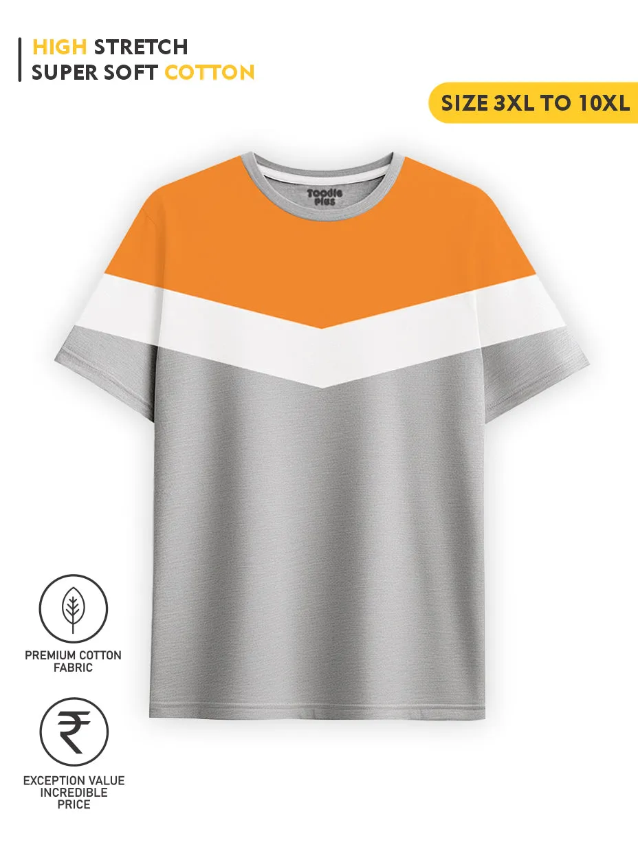 Orange white Grey colourblock Plus Size T-shirt