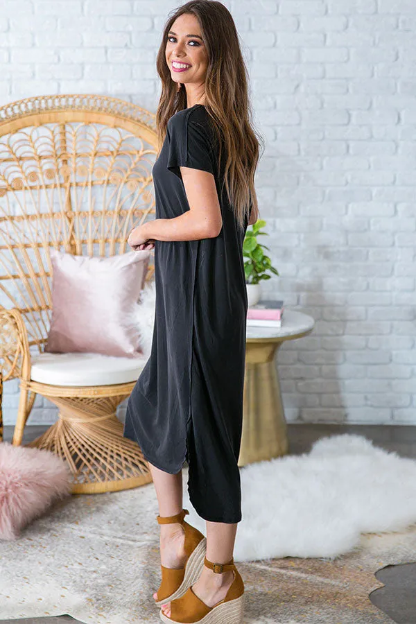 Paradise Found T-shirt Midi Dress in Black