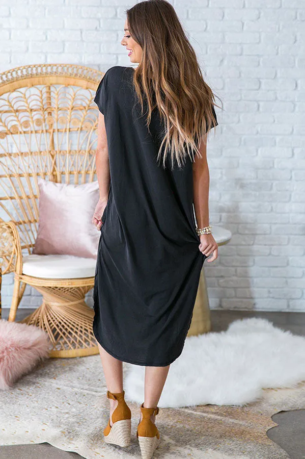 Paradise Found T-shirt Midi Dress in Black