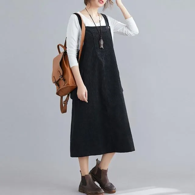 Plus Size Corduroy Overall Dress