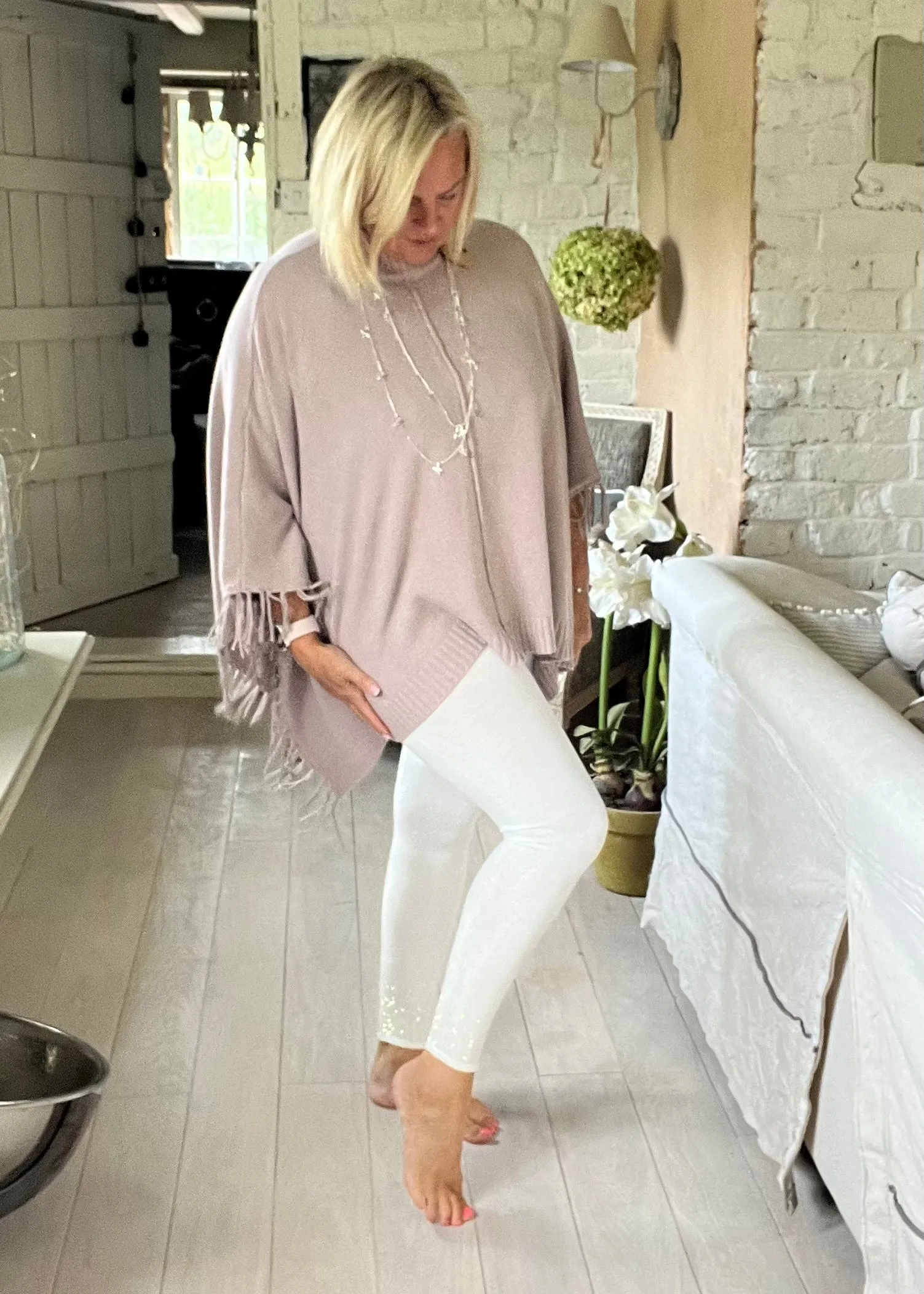 Positano Funnel Neck Open Poncho free size in Pink