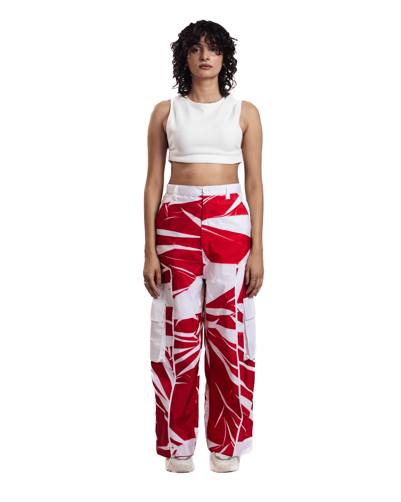 "Crimson Vortex" Abstract Printed Nylon Pants