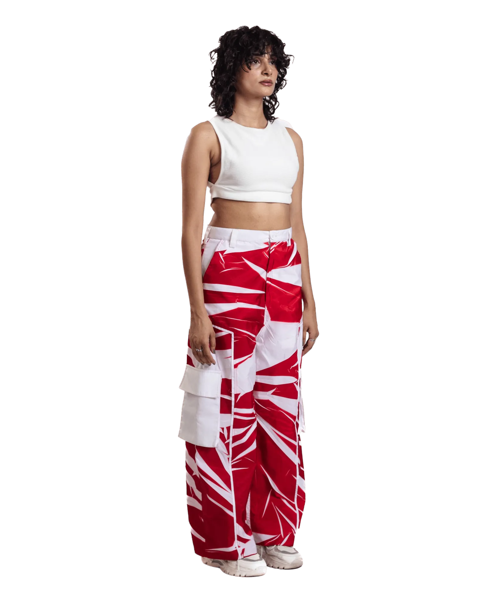 "Crimson Vortex" Abstract Printed Nylon Pants