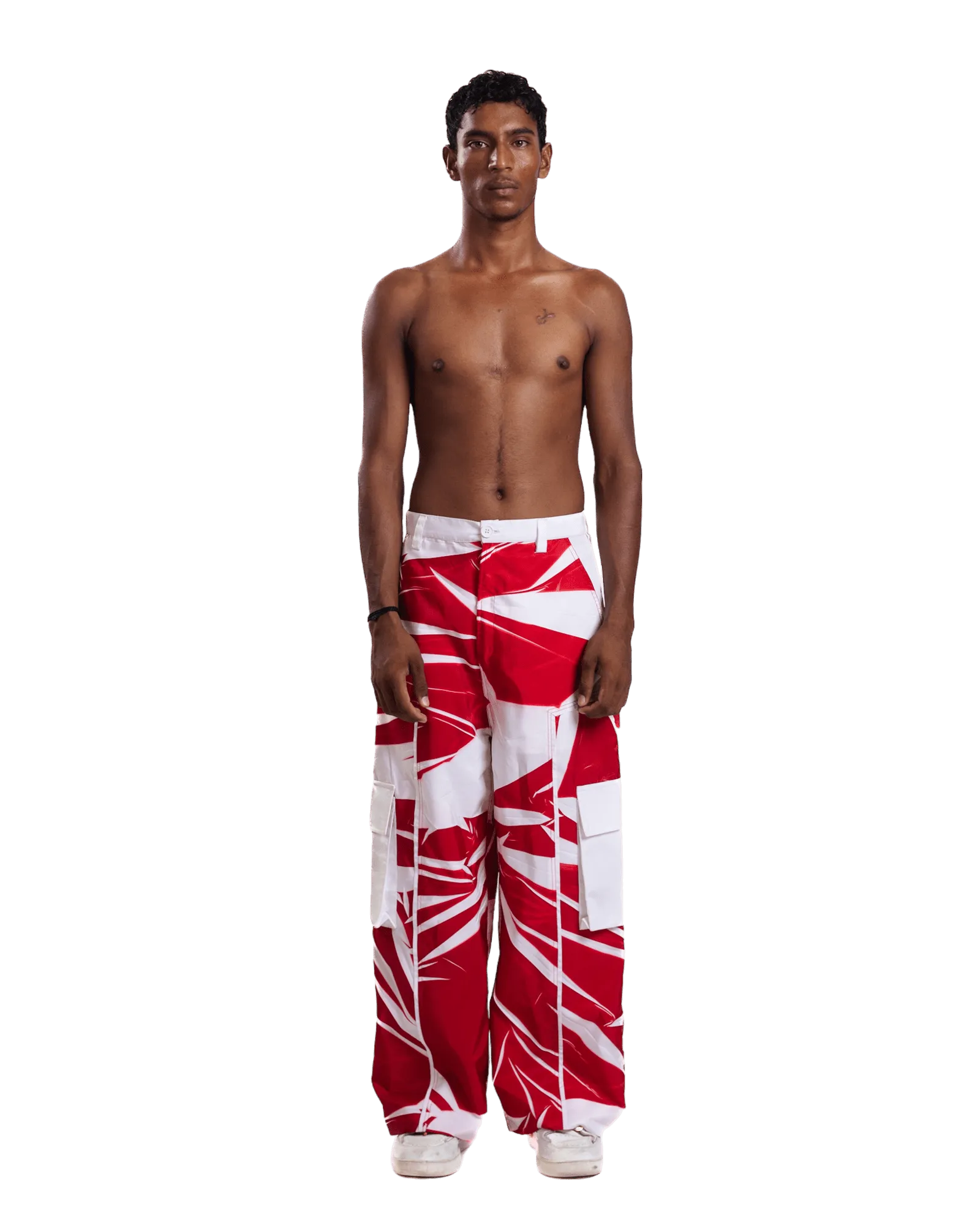 "Crimson Vortex" Abstract Printed Nylon Pants