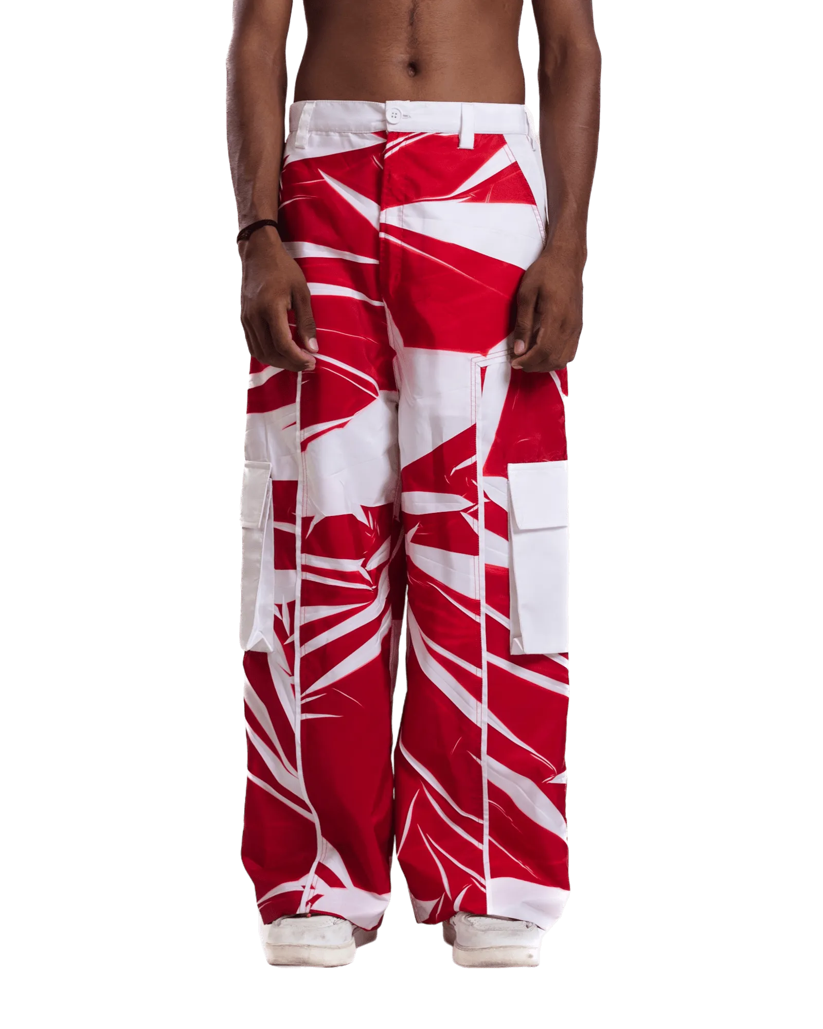 "Crimson Vortex" Abstract Printed Nylon Pants