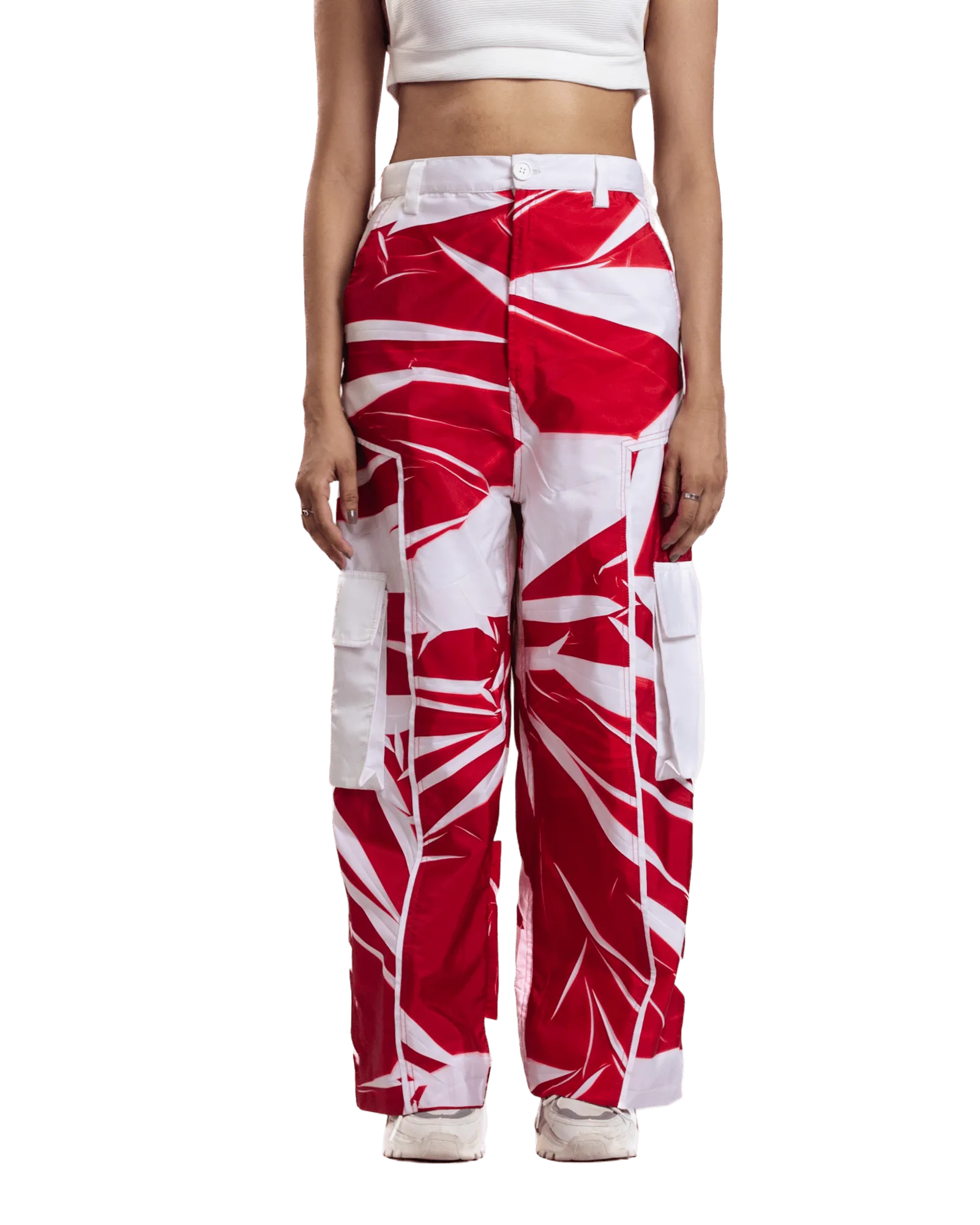 "Crimson Vortex" Abstract Printed Nylon Pants