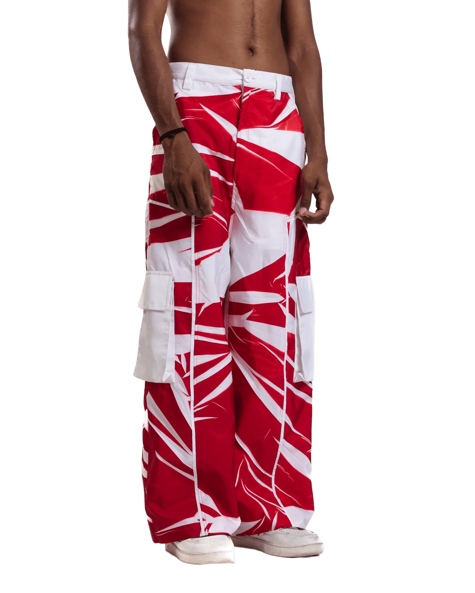 "Crimson Vortex" Abstract Printed Nylon Pants