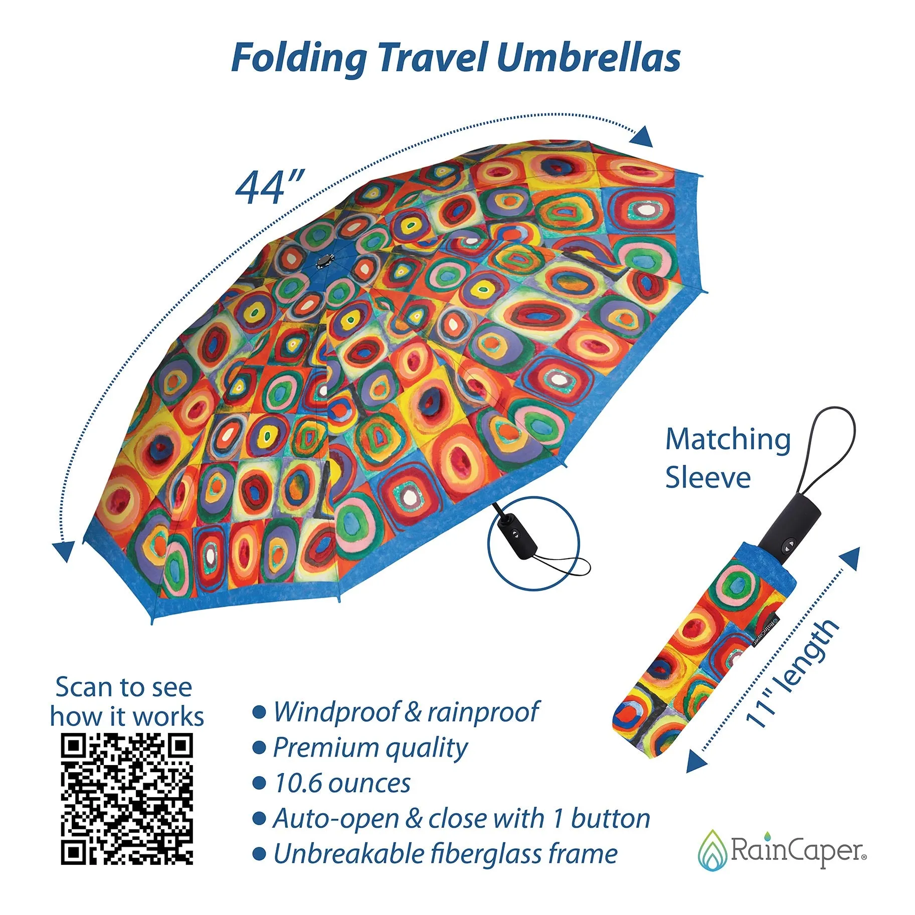 RainCaper Kandinsky Circles Folding Travel Umbrella