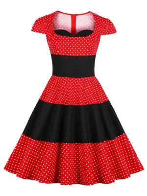 Red 1950s Polka Dot Swing Dress