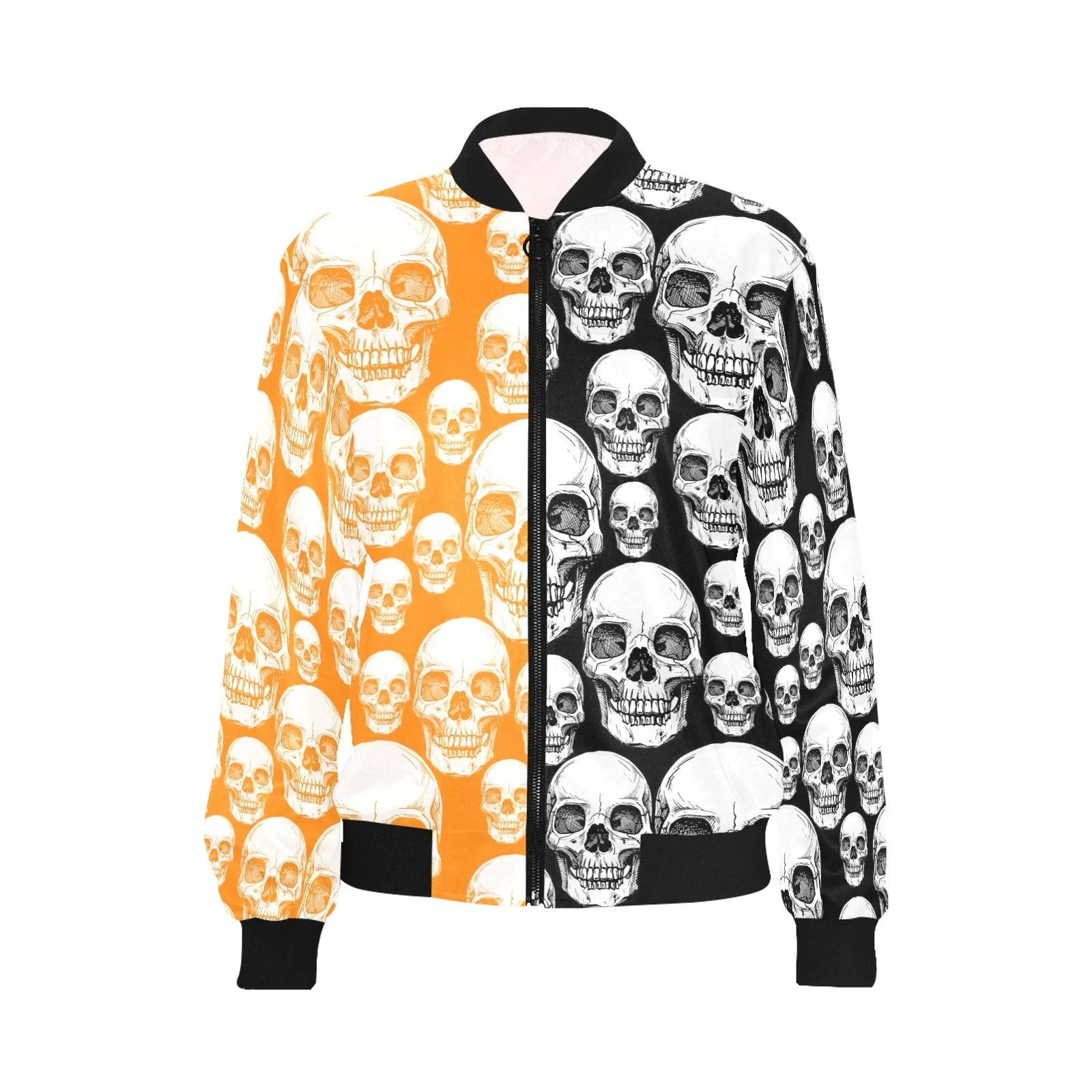 reverse orange black skull nation hoodie print 2A All Over Print Bomber Jacket for Women (Model H36)