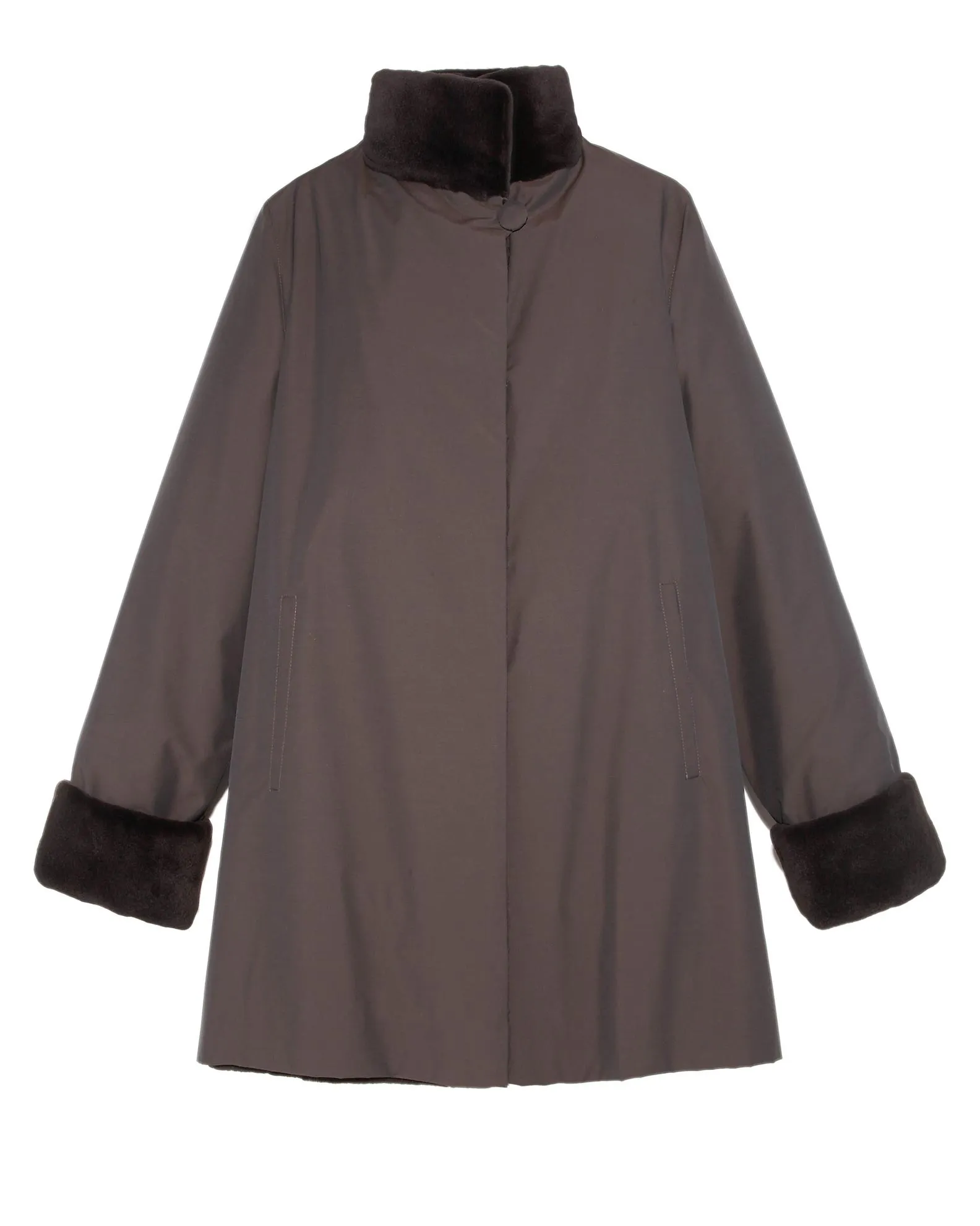 Reversible Sheared Mink Raincoat in Dark Brown