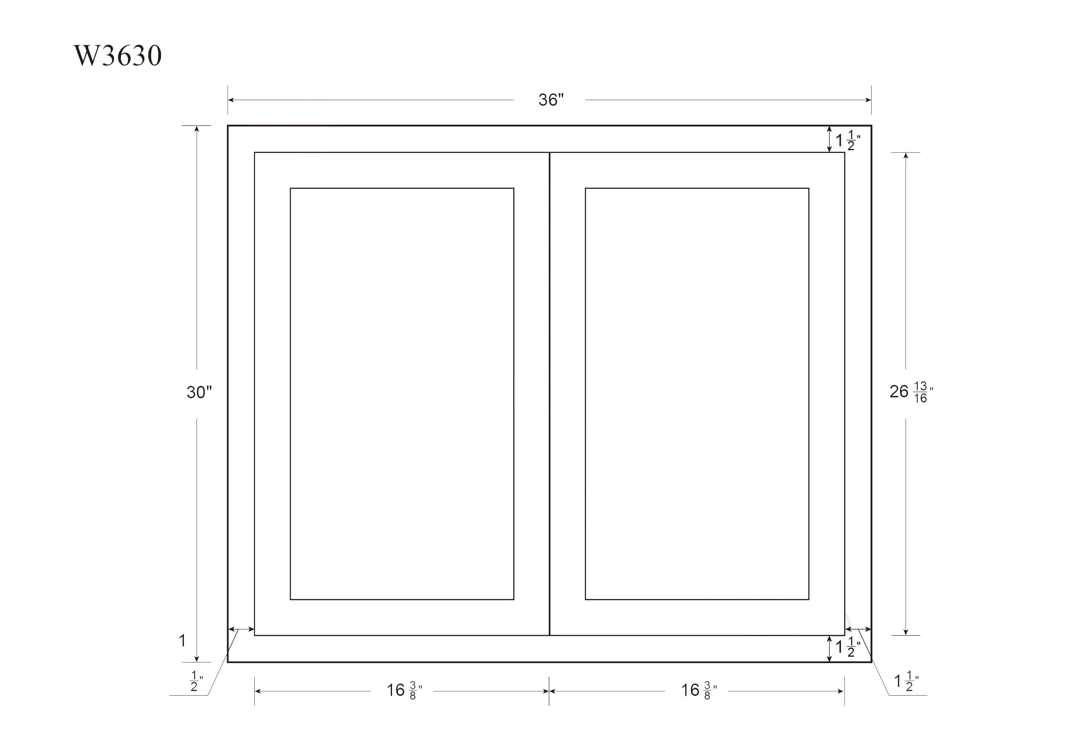 Sandstone Birch 30" Tall  Shaker 1-1/4" Overlay Wall Cabinet - Double Door 24", 27", 30", 33", 36", 39" & 42" WIde