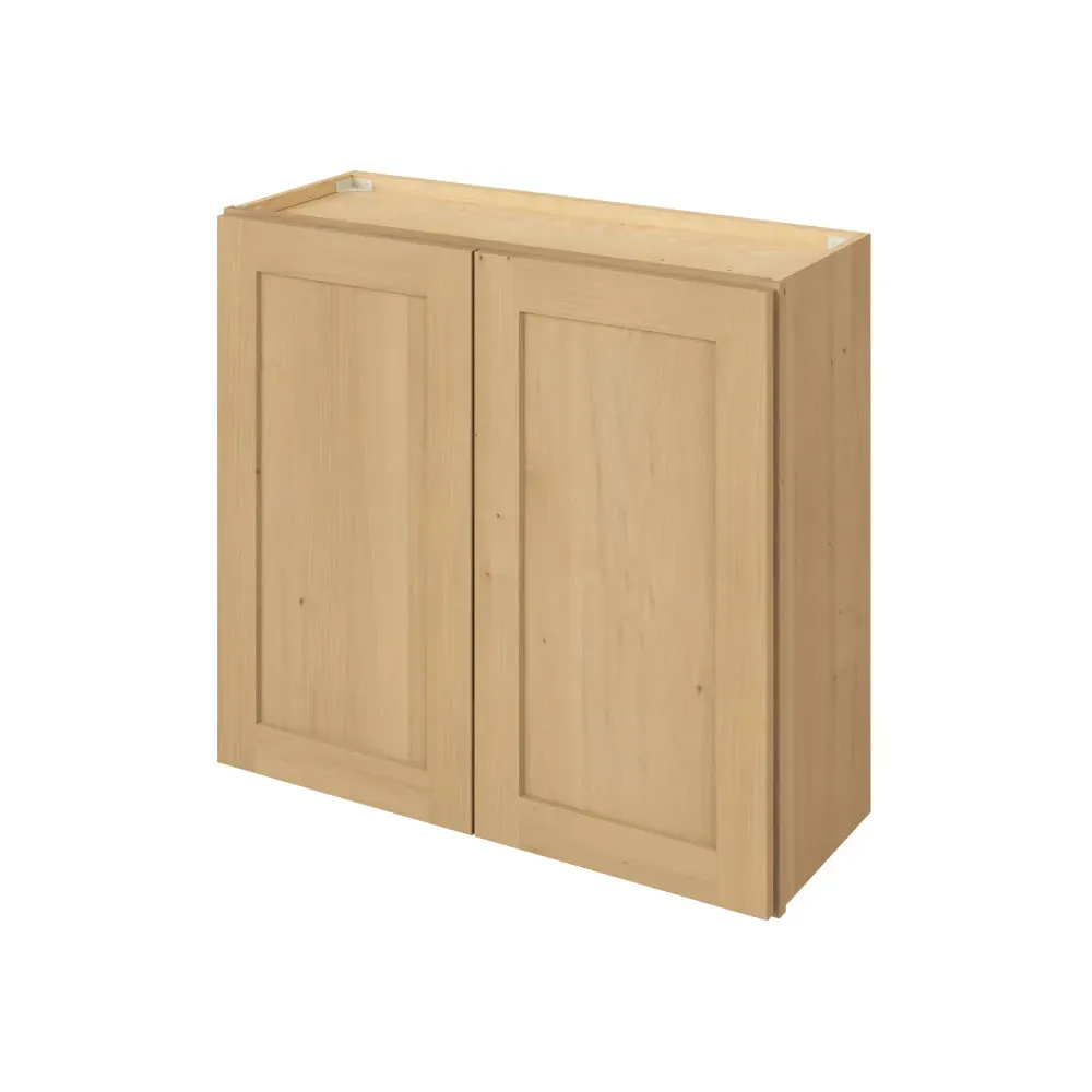 Sandstone Birch 30" Tall  Shaker 1-1/4" Overlay Wall Cabinet - Double Door 24", 27", 30", 33", 36", 39" & 42" WIde