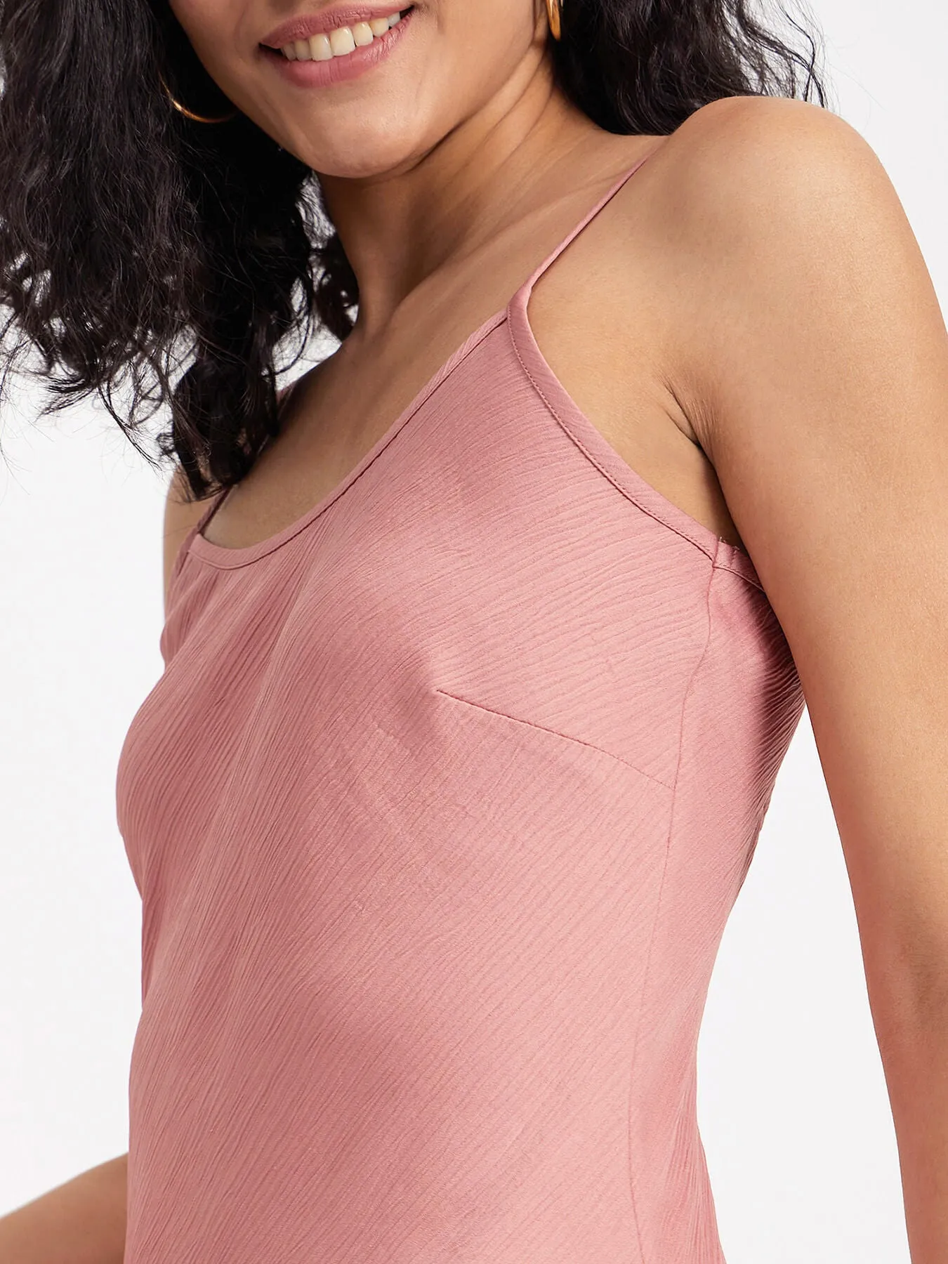 Satin Round Neck Slip Dress - Dusty Pink