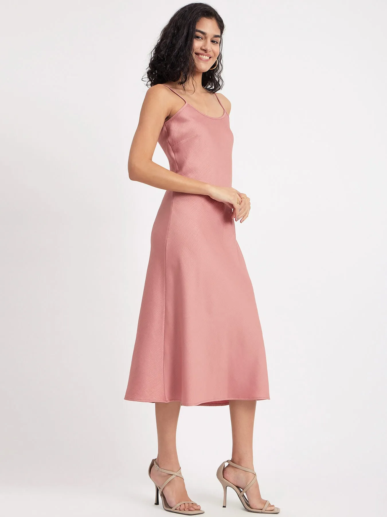 Satin Round Neck Slip Dress - Dusty Pink