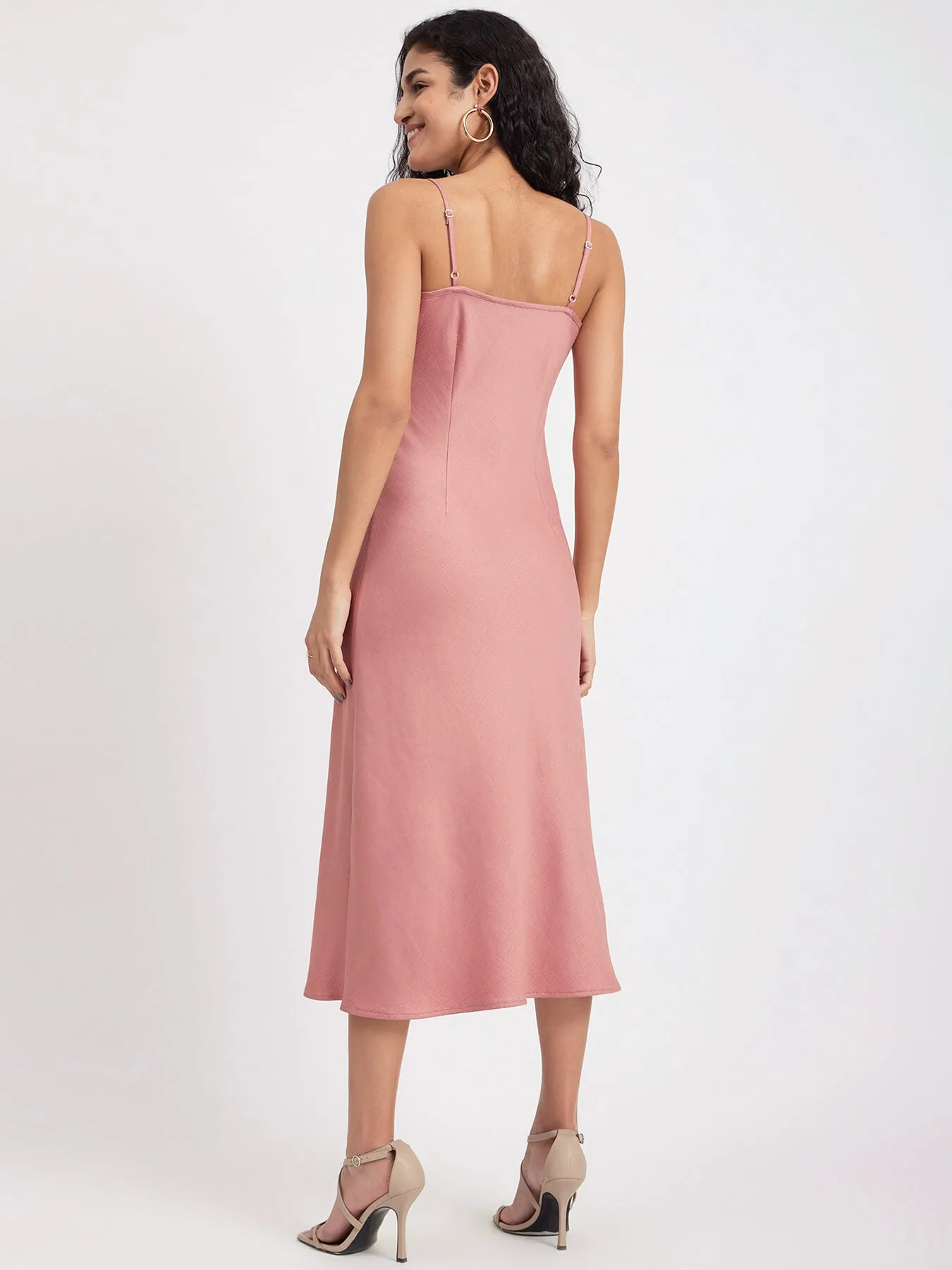 Satin Round Neck Slip Dress - Dusty Pink