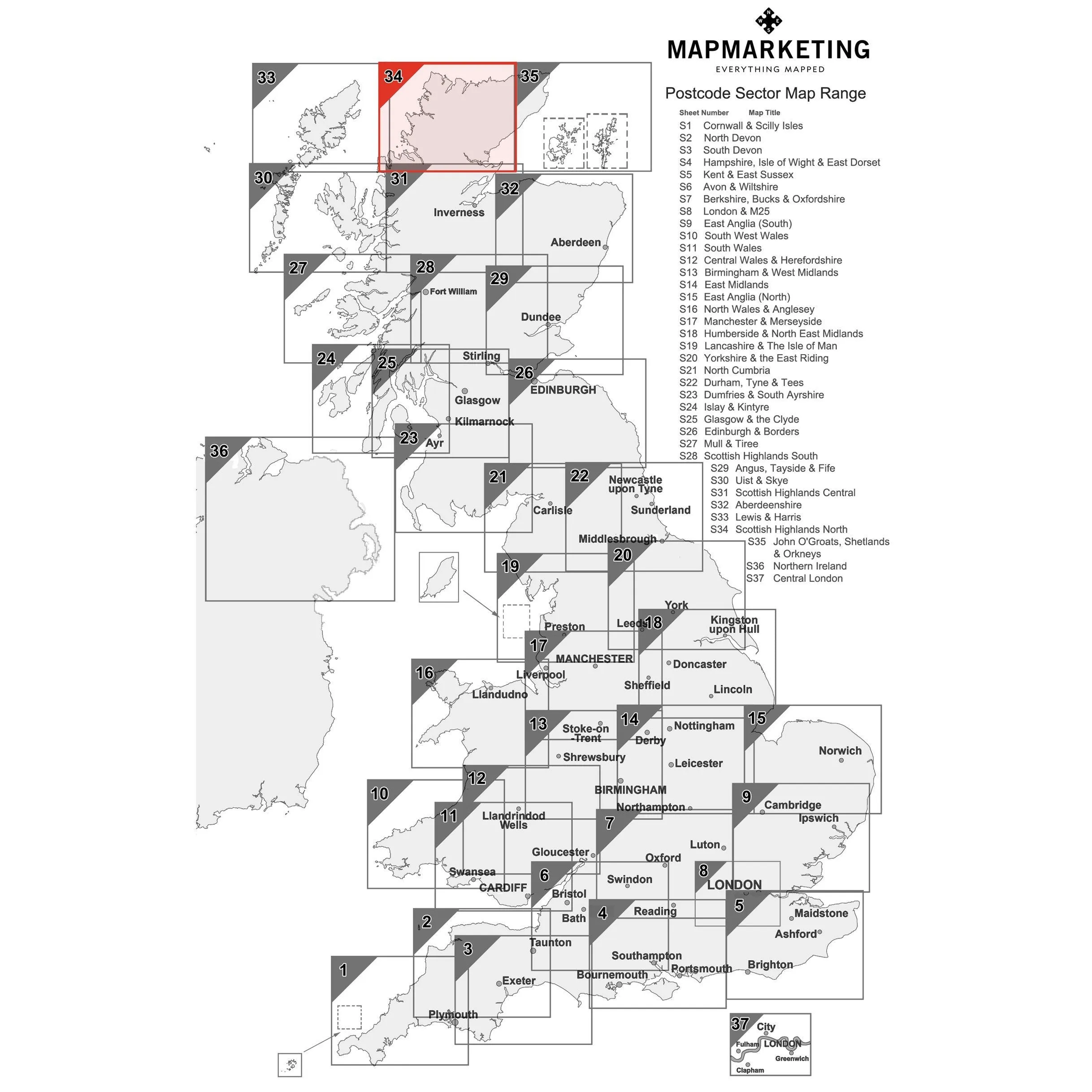 Scottish Highlands (North) - Postcode Sector Map 34