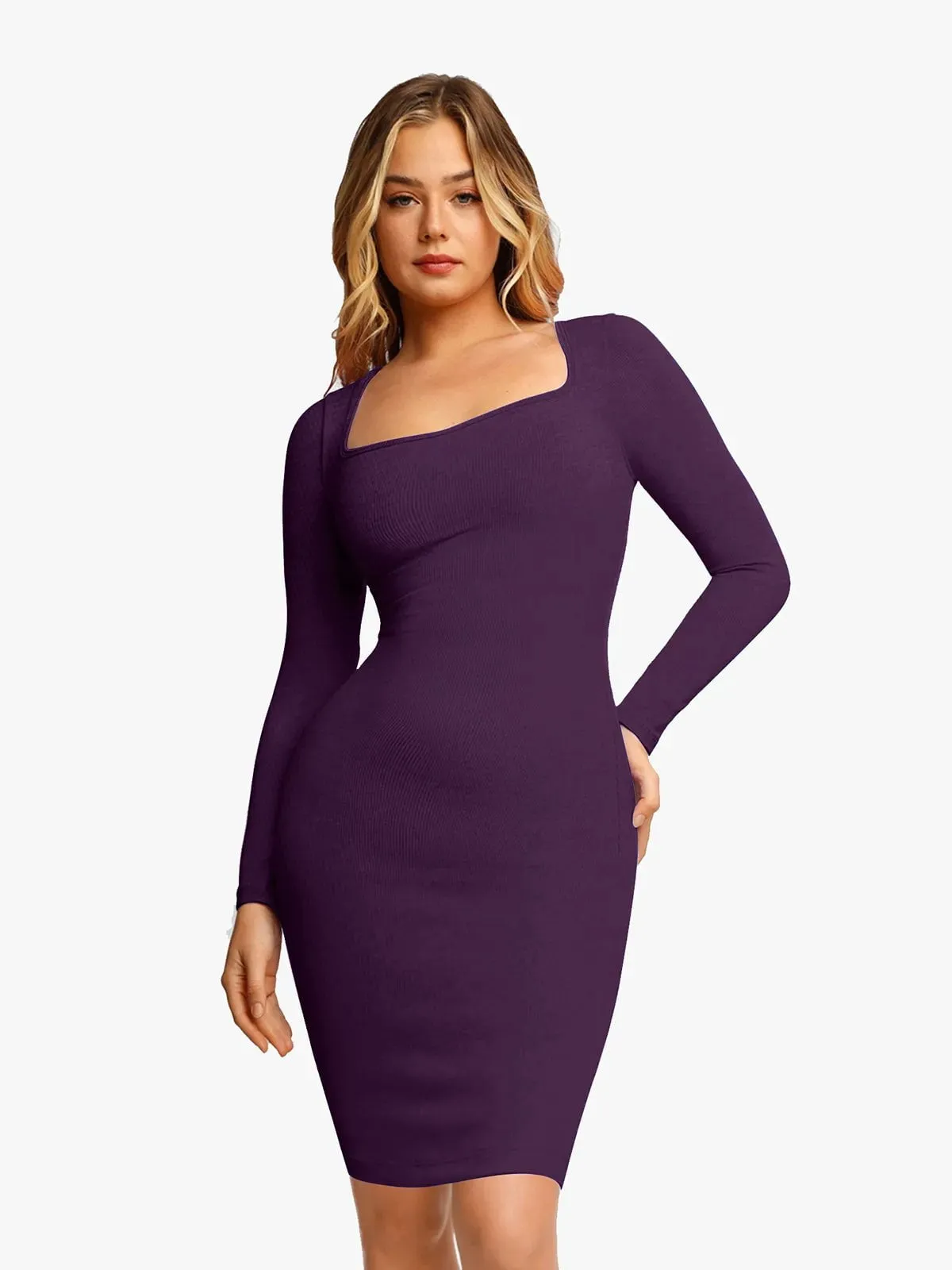 Shapewear Long Sleeve Square Neck Modal Slimming Midi Dress