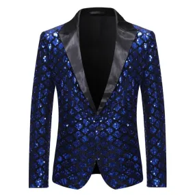 Shiny Sequin Glitter Plaid Tuxedo Men Blazer