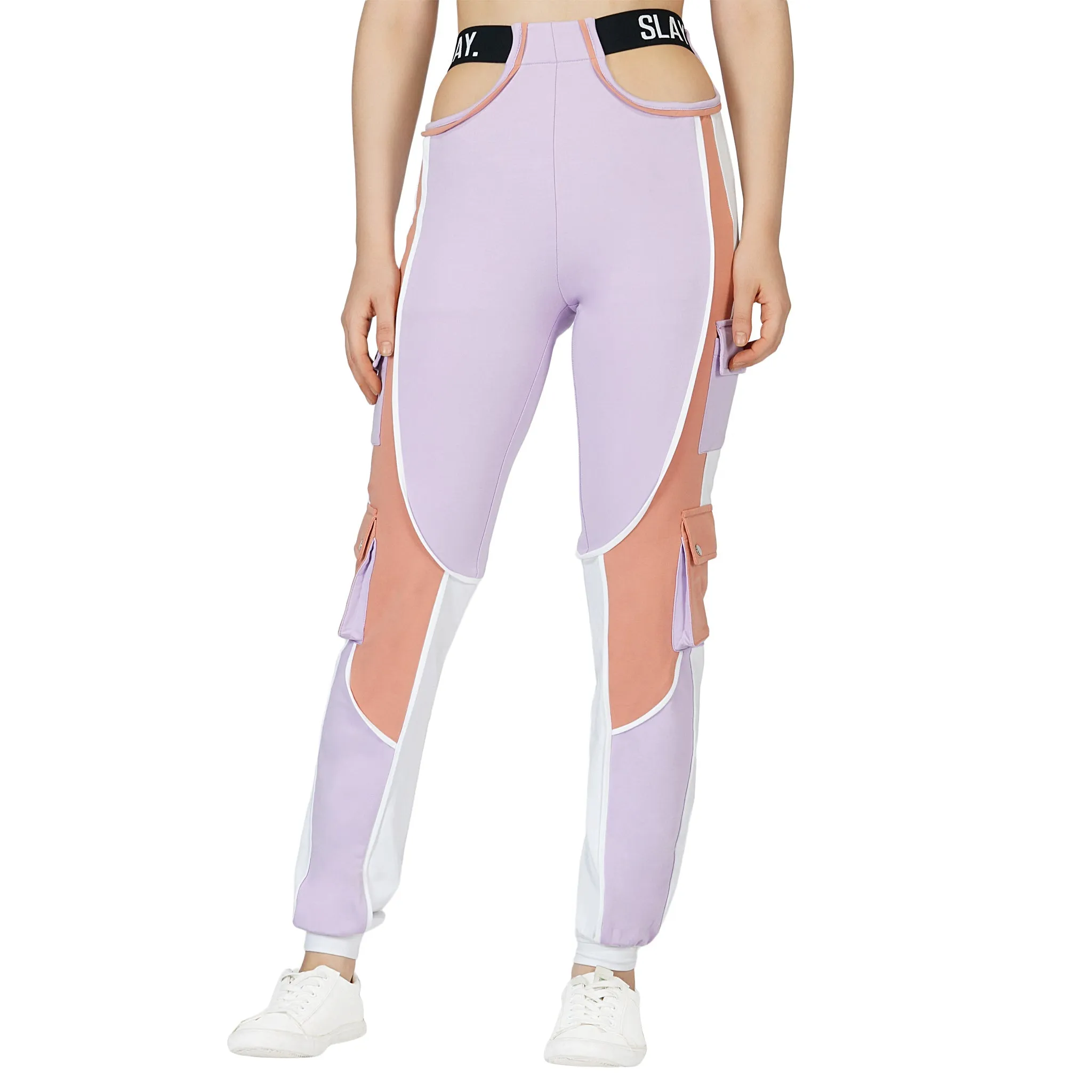 SLAY. Women's Crop Jacket Lavender Lilac Nude White Colorblock - Activewear Streetwear