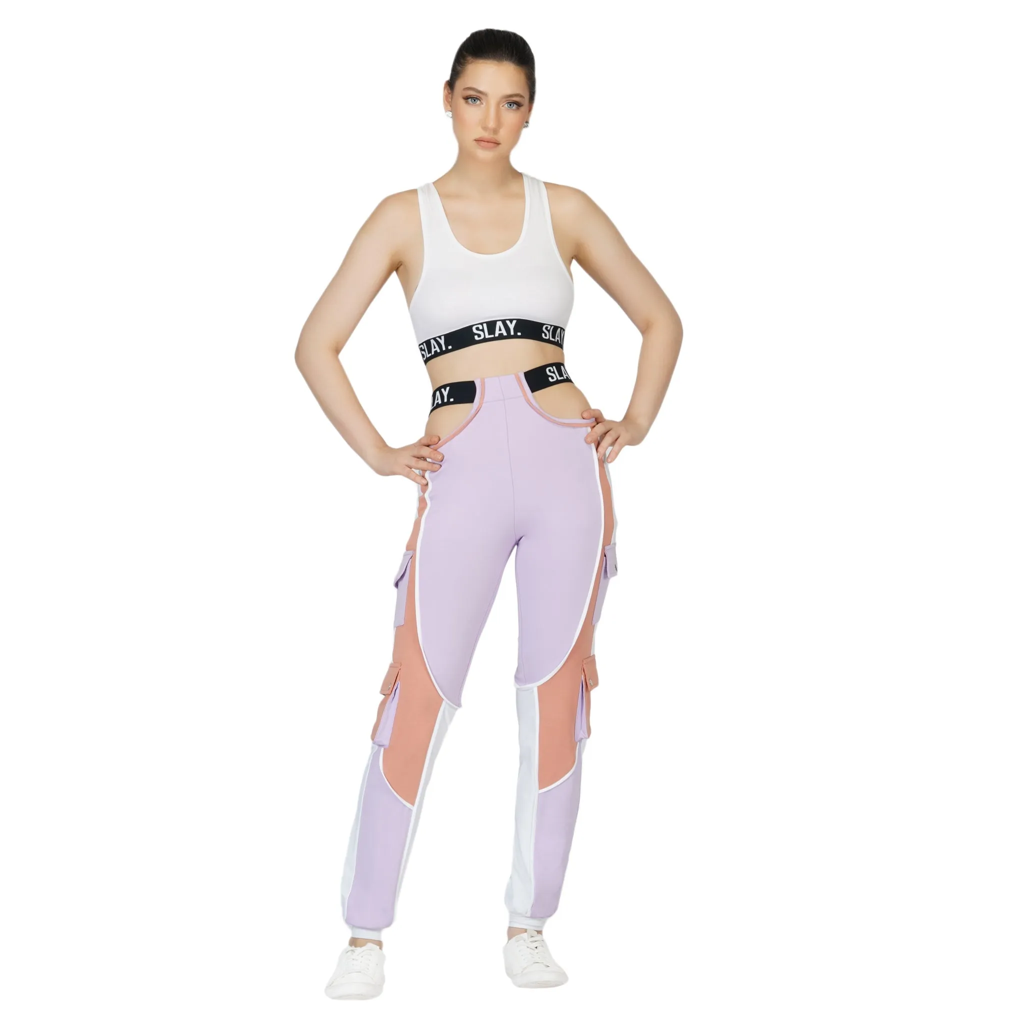 SLAY. Women's Crop Jacket Lavender Lilac Nude White Colorblock - Activewear Streetwear