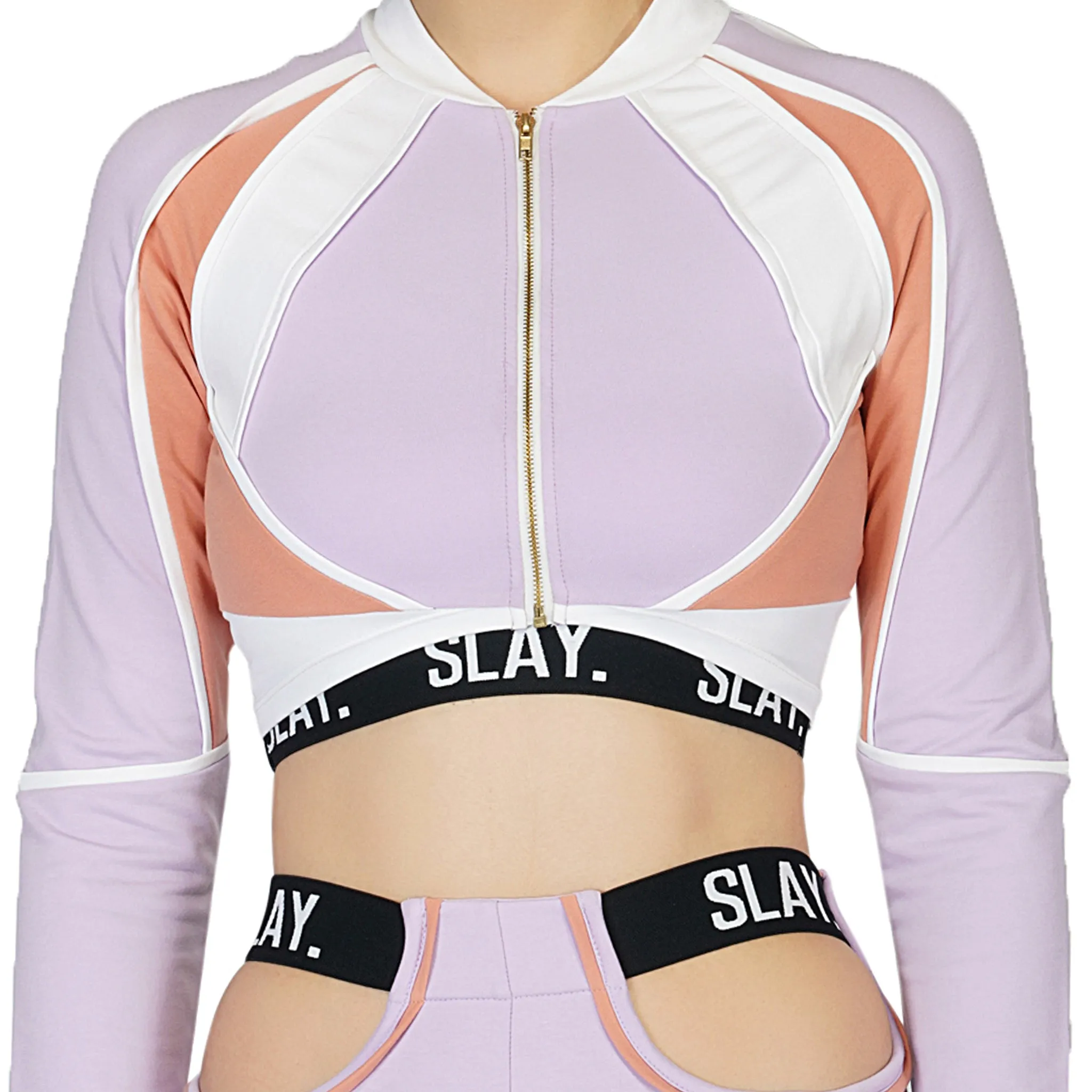 SLAY. Women's Crop Jacket Lavender Lilac Nude White Colorblock - Activewear Streetwear