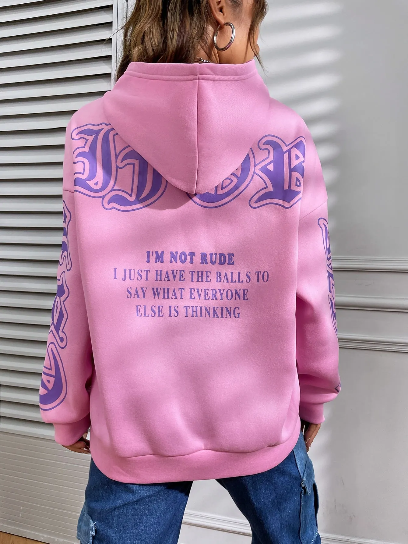 Slogan Graphic Drop Shoulder Thermal Lined Sweatshirt  FW22