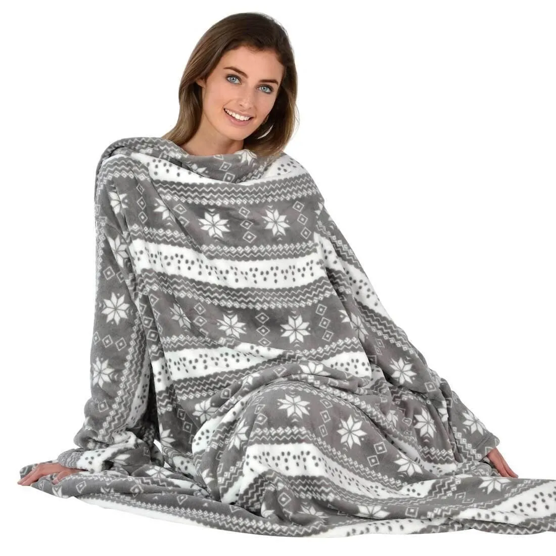 Snowflake Wrap Around Snuggle Blanket With Sleeves 137x180cm