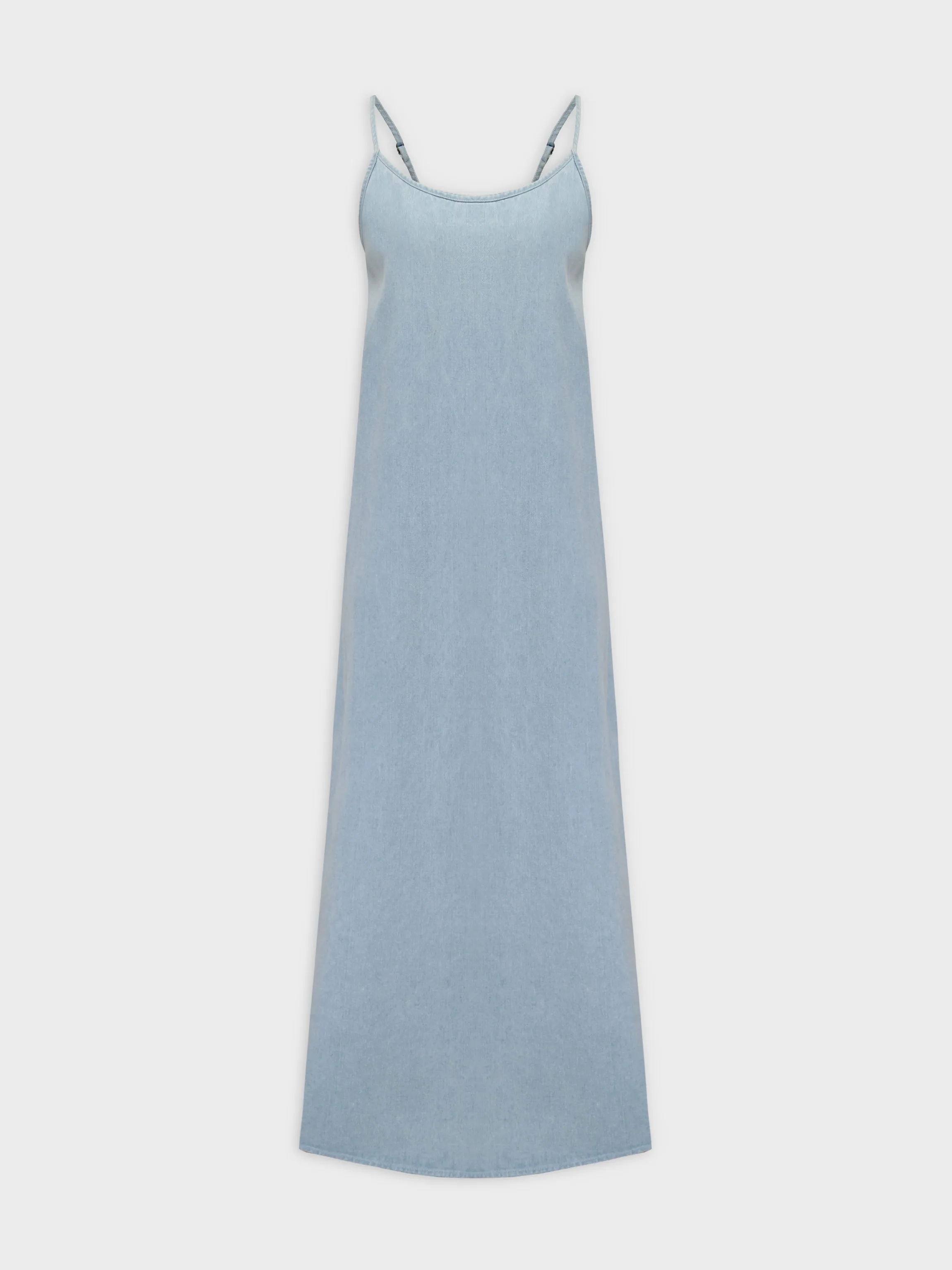 Solid Crew Neck Slip Dress-Sky Blue Denim