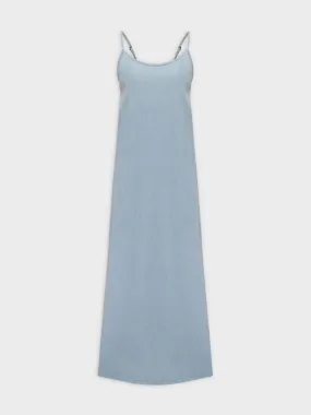 Solid Crew Neck Slip Dress-Sky Blue Denim