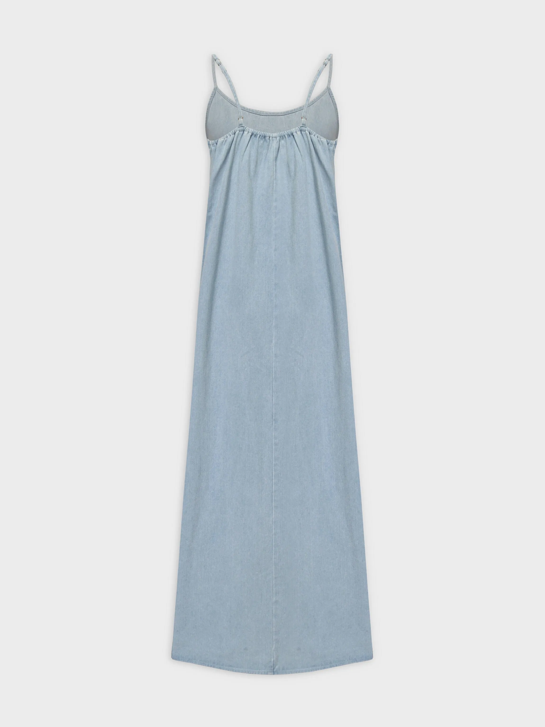 Solid Crew Neck Slip Dress-Sky Blue Denim