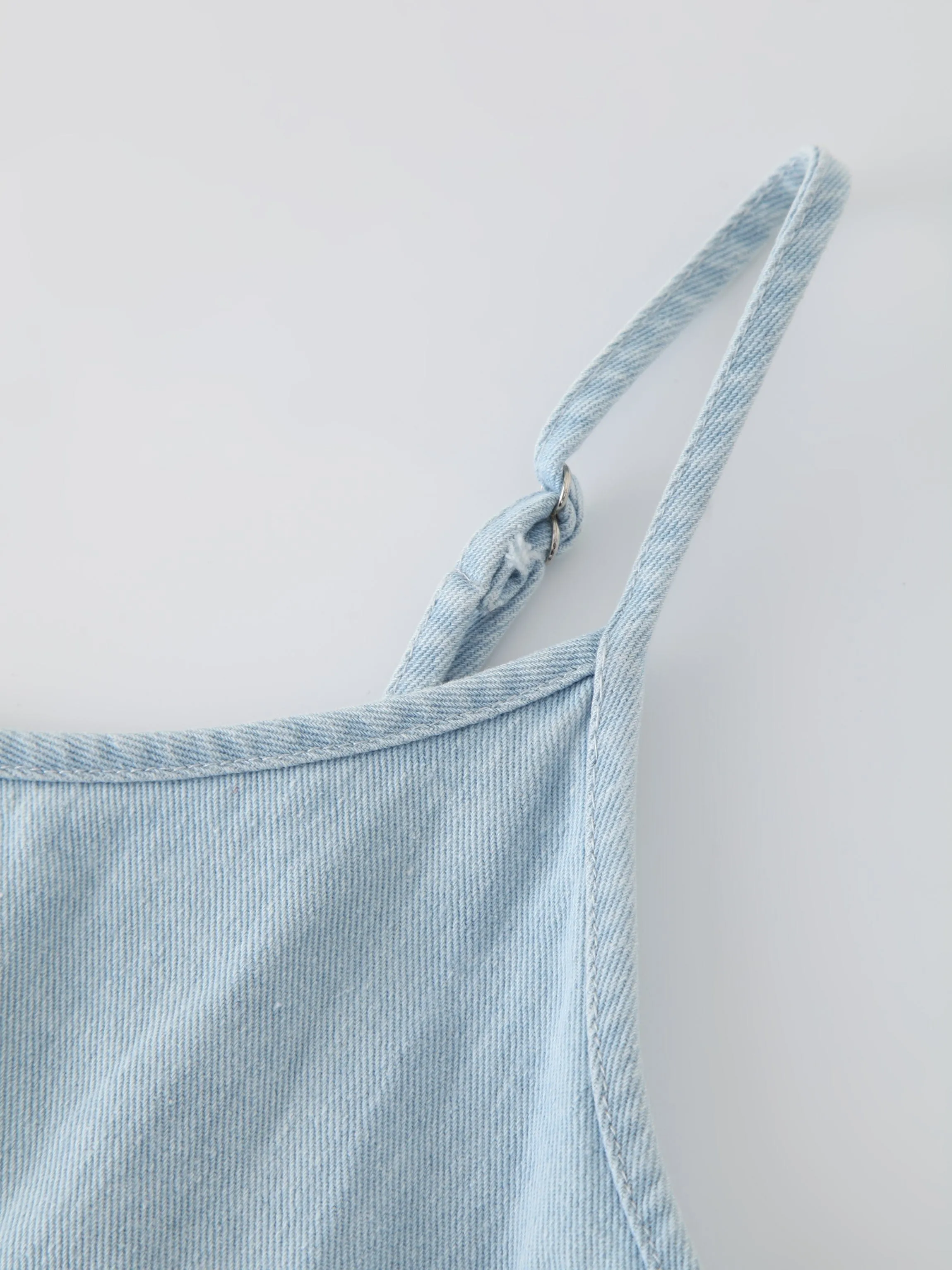 Solid Crew Neck Slip Dress-Sky Blue Denim